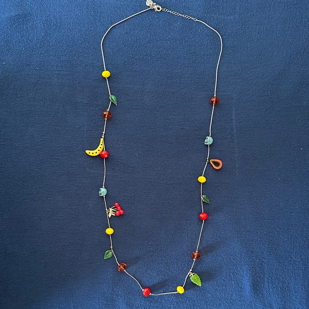 Betsey Johnson Multicolor Beaded Necklace with Leaf, Fruit and Skull Charms